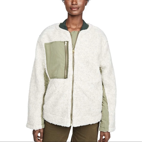 Free People Bomber Jacket Sherpa Fleece Rivington Cotton Coat Womens Size M NEW - Picture 13 of 13